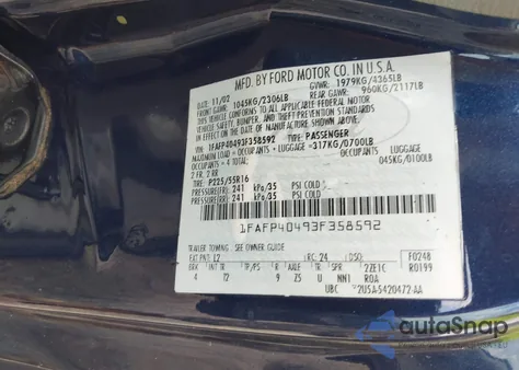 2003 Ford Mustang z USA, uszkodzony, nr VIN 1FAFP40493F358592